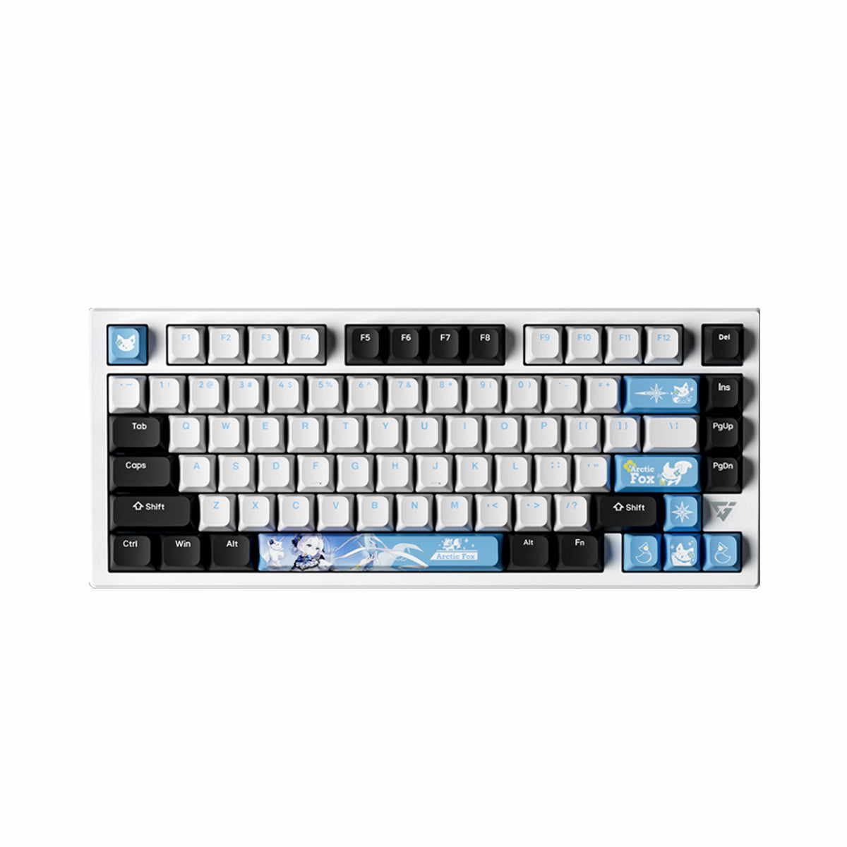 ATK VXE V75X/K 75% wireless gaming keyboard, white/black with custom anime keycaps.