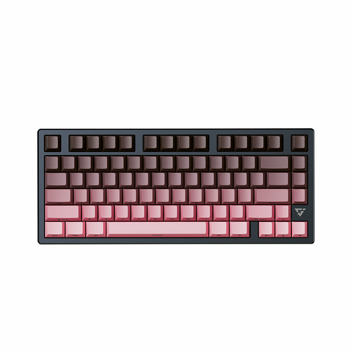 ATK VXE V75X/K wireless gaming keyboard, 75% layout with gradient rose pink to dark brown keycaps and charcoal frame.