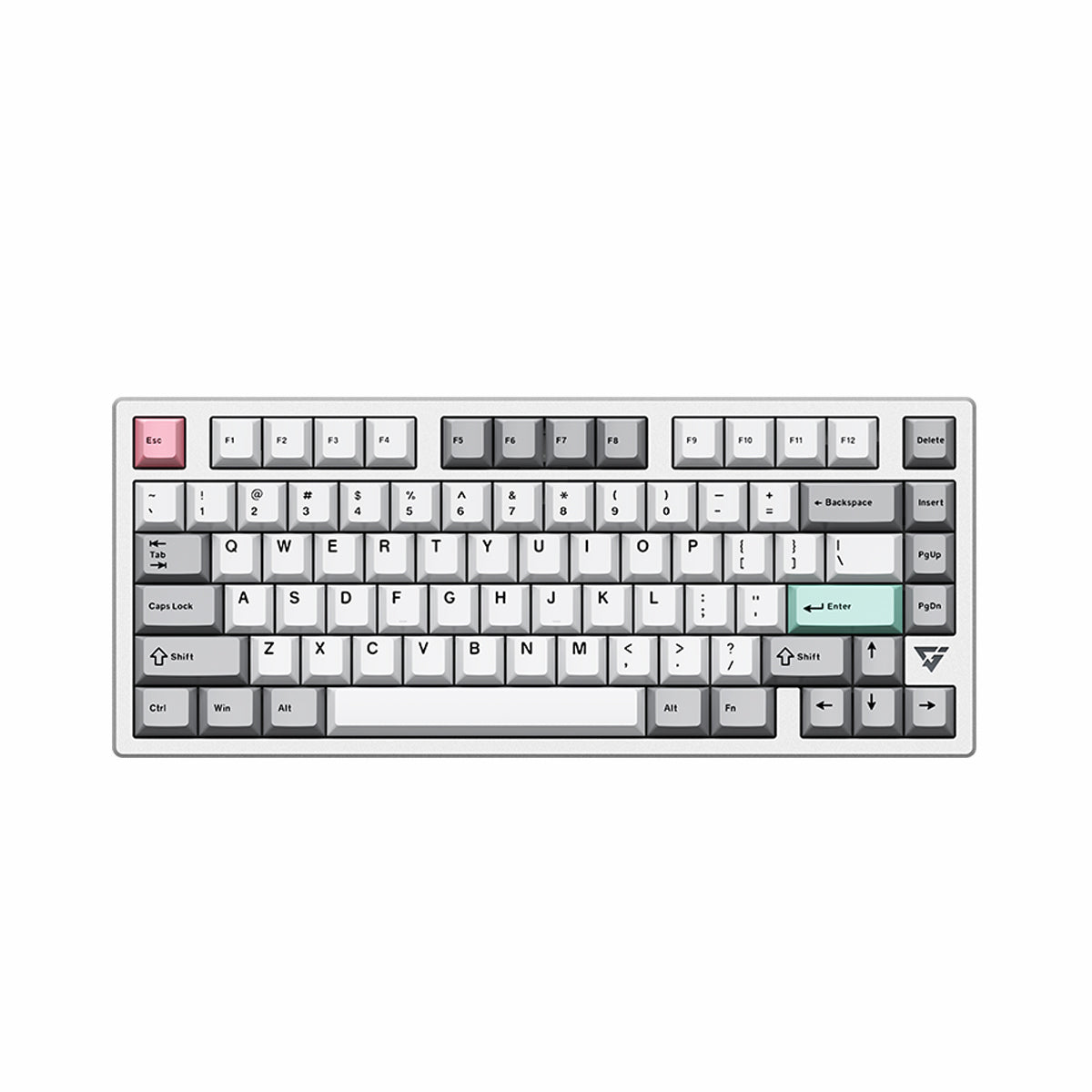 ATK VXE V75X/K 75% wireless mechanical keyboard: white/gray, pink Esc, green Enter. Product appearance.